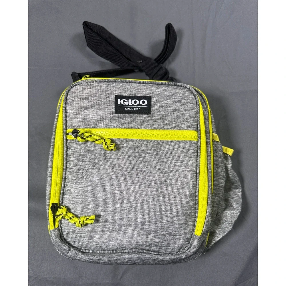 Igloo Insulated Lunch Bag Heather Gray Neon Yellow Cooler Crossbody Strap